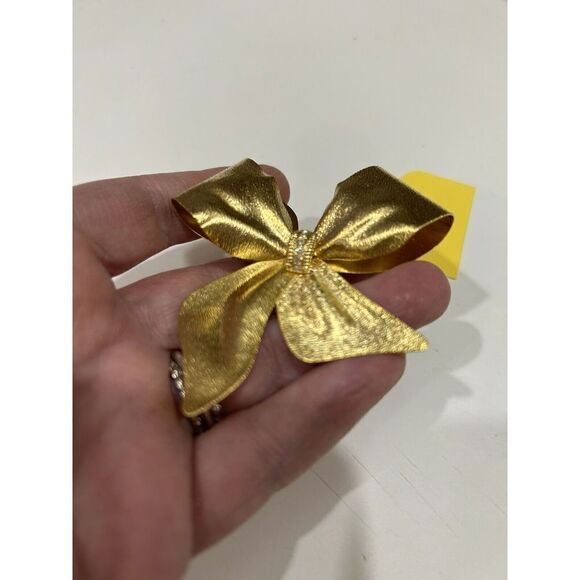 Vintage Tona Brooch Gold Tone Satin Bow Rhinestone Christmas Holiday Brooch. - Picture 7 of 7